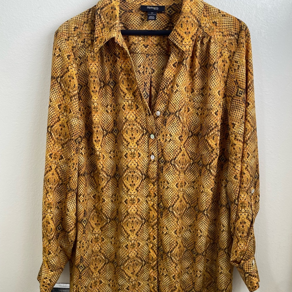 Style & Co. Mustard Snake Print Button Down Shirt
